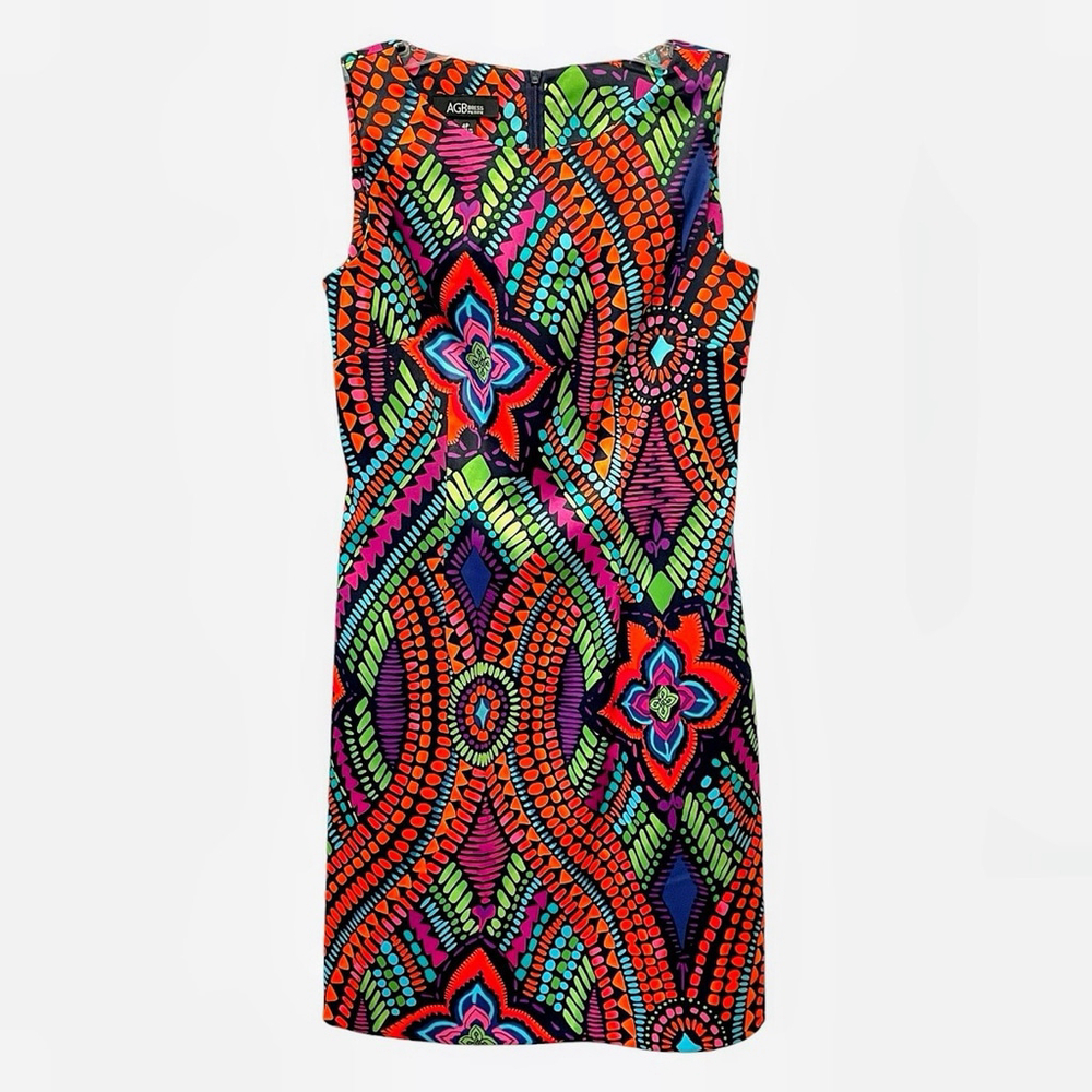 AGB Womens Petite Size 4P Sleeveless Geometric Print Dress Colorful Vibrant